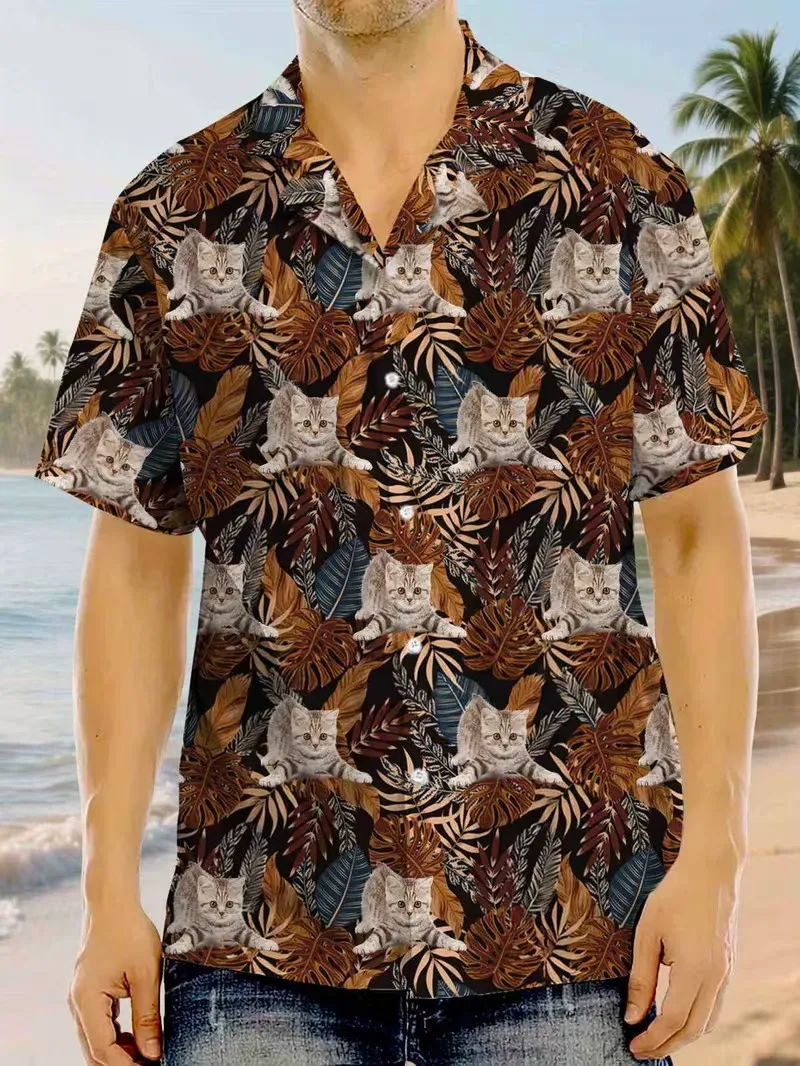 Funny Panda Sloth Hawaiian Shirt Beach Party Print Men's Short Sleeve Button Down Aloha Shirt for Summer Vacation & Fun Parties