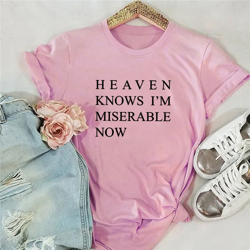 Women Harajuku O-neck Ladies Top Tee Shirt Femme Black White Heaven Knows Fashion T-shirt Women Summer Cotton T Shirt