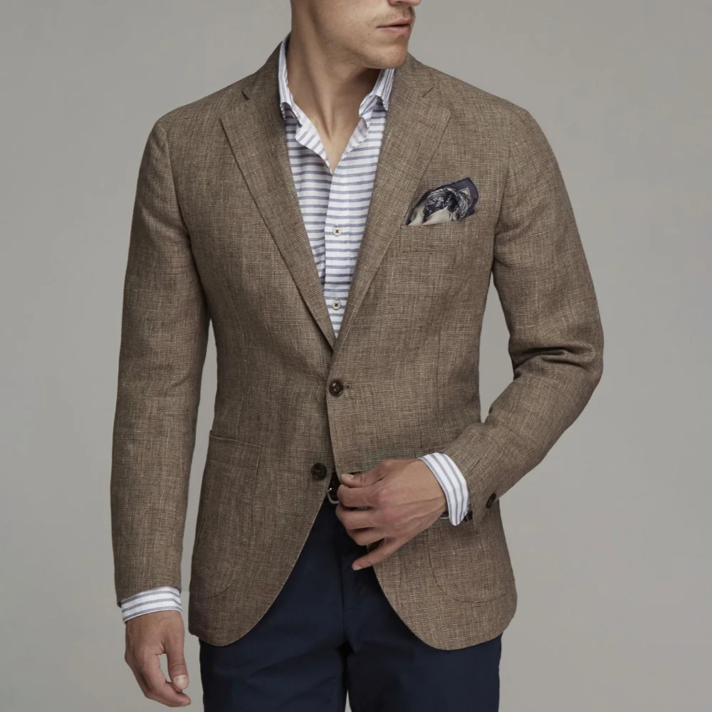

Льняные повседневные пиджаки для мужчин: городские блейзеры с однобортным воротником и лацканами, легкие модные мужские костюмы для торжественных случаев