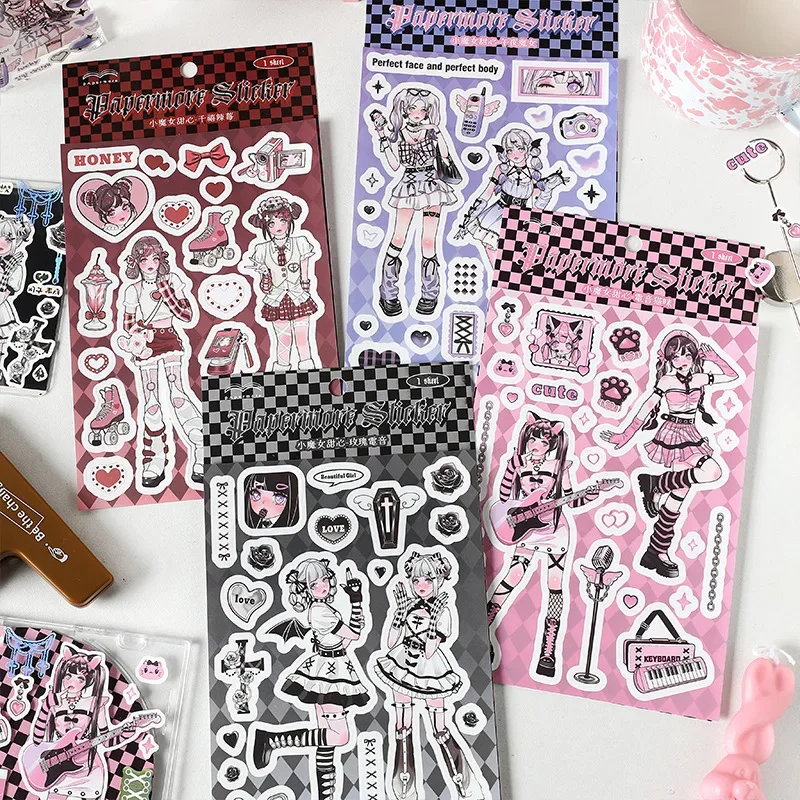 1 Sheet/pack Little Witch Sweetheart Matte Film Sticker Cartoon Sweet Cool Girls DIY Scrapbook Decorative Materials