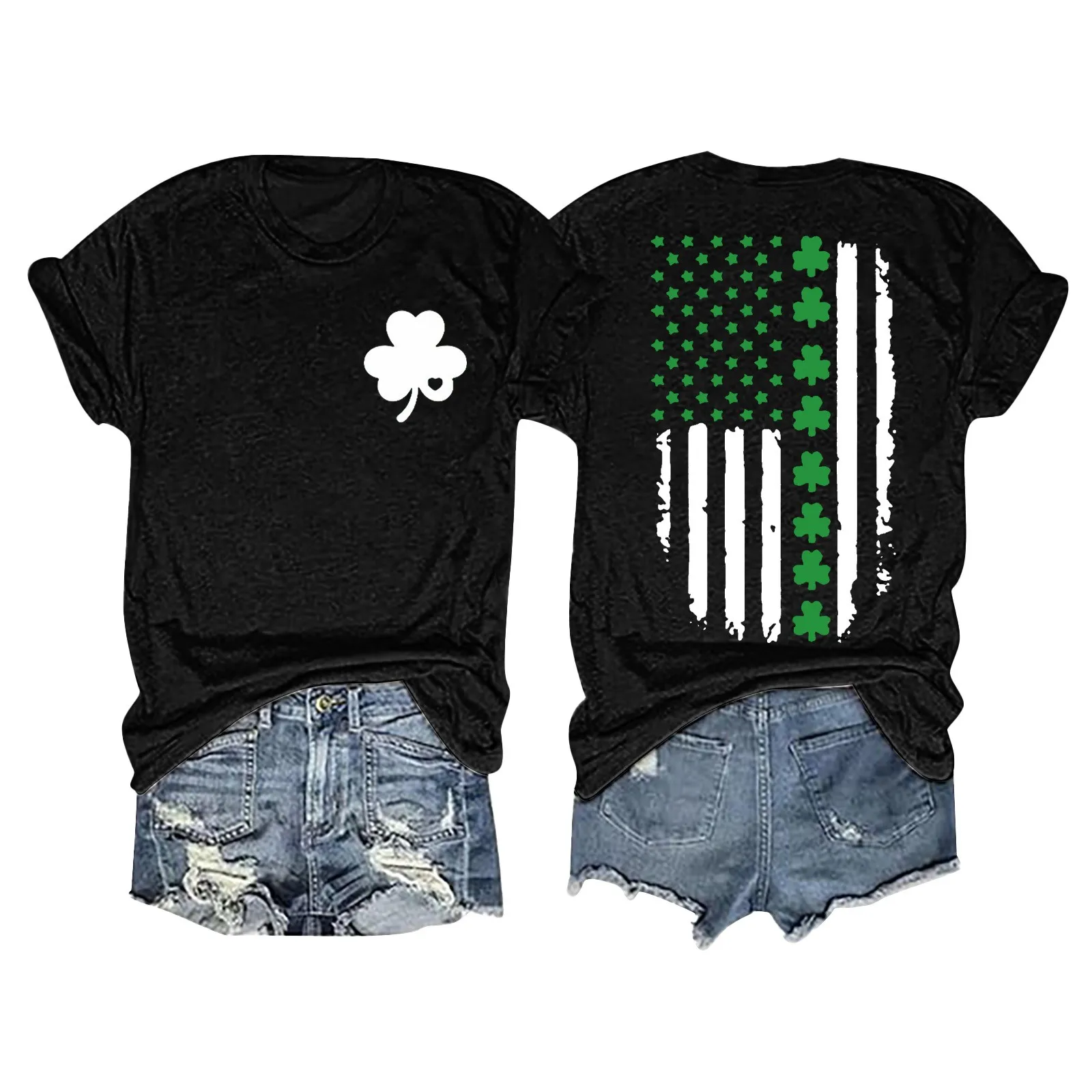 Spring Holiday T-Shirts Women St. Patrick'S Day Flag Sha Mrock Print Shirts Lucky Glove Pullover Female Short Sleeve Top Clothes