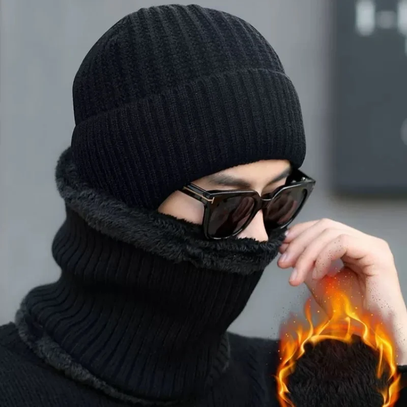 Men's autumn and winter knitted hats and scarves, suitable for gifting to elders, providing ear cushions for warmth and comfort