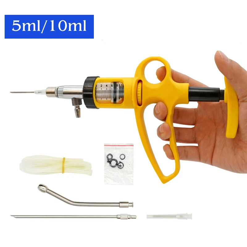 5ml/10ml weterynaryjny pistolet z kluczem zwierzęcym ciągła strzykawka wtryskiwacz urządzenie infuzyjne świnia bydło owca kurczak wtrysk szczepienia 1 szt.