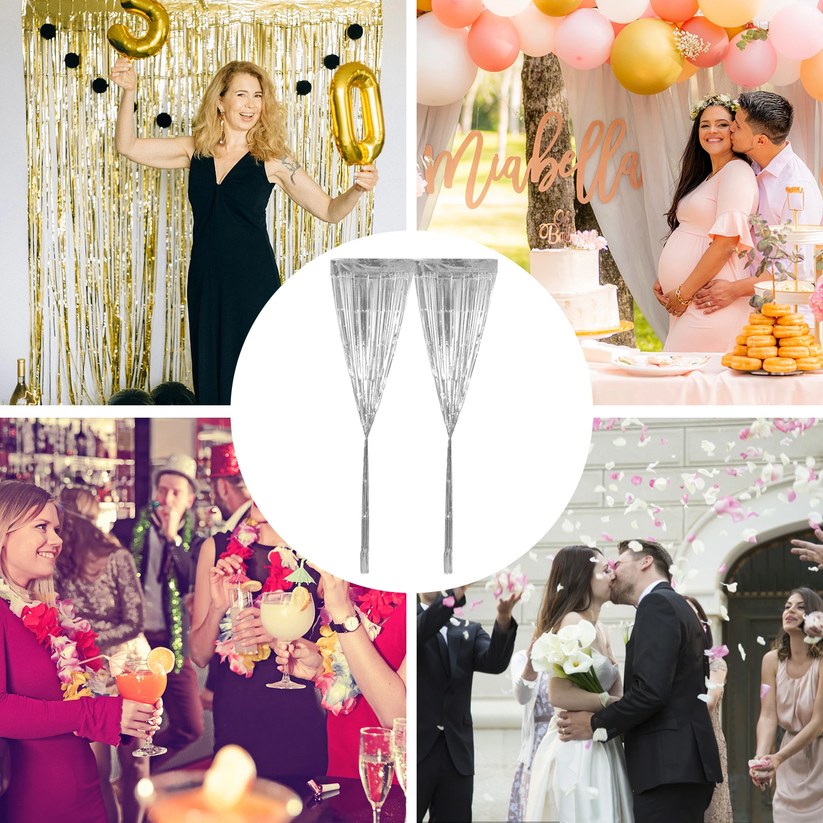 

2Pcs Party Fringe Curtain Metallic Tinsel Backdrop Curtains Birthday Graduation Wedding Decorations Fringe Curtain