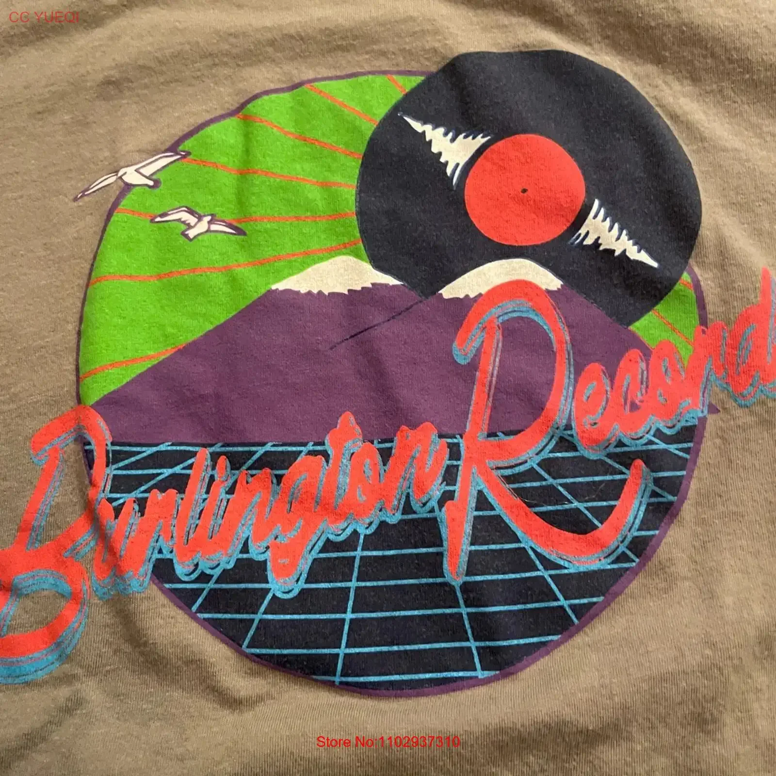 Camiseta Burlington Records Vaporwave Vermont L Music Store, ropa gris vintage lavada con diseño gráfico, ropa suave y transpirable para hombre