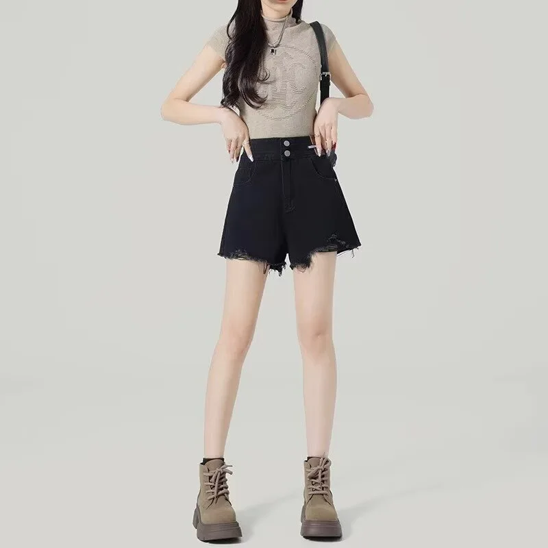 

Women High Waist Loose A- Line Short Jeans Retro Thin Wide Leg Women's Shorts Comfortable Breathable Fashion Casual Pants