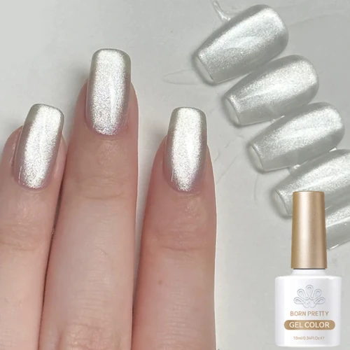 Imagen 1 del producto BORN PRETTY 10ml blanco plata gato esmalte de uñas de Gel magnético holográfico efecto de brillo remojo UV LED para el hogar y el salón DIY
