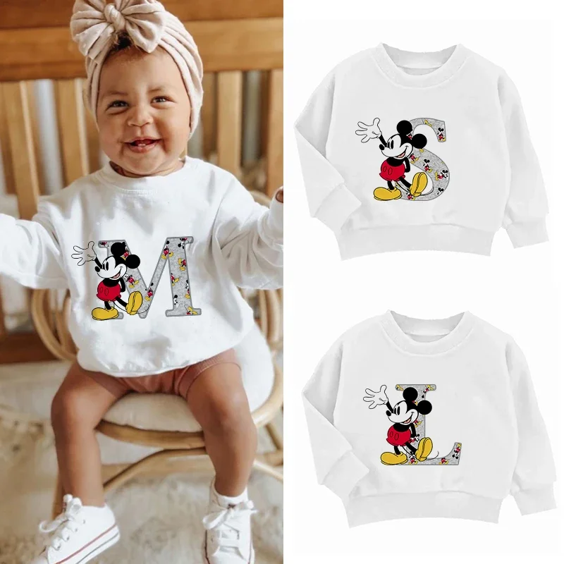 Mickey Children Sweatshirts New Letter A B C D Name Combination Clothes Kawaii Cartoons Pullover Girl Boy Kid Fashion Sportswear