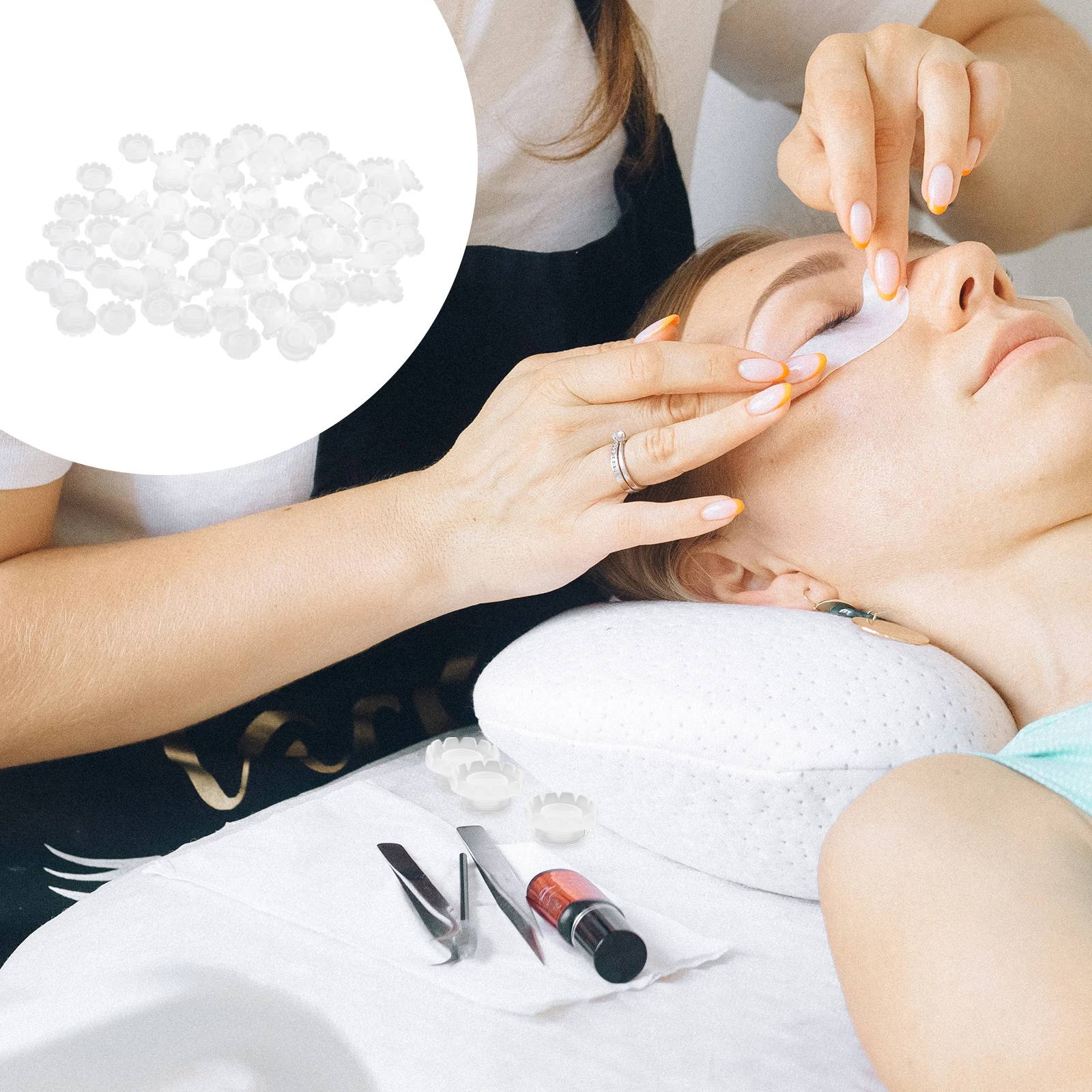 

200 Pcs Extension Disposable Eyelash Glue Cups Glue Holders Disposable Cups Tools ganizer False Tray Plastic For Salon Home