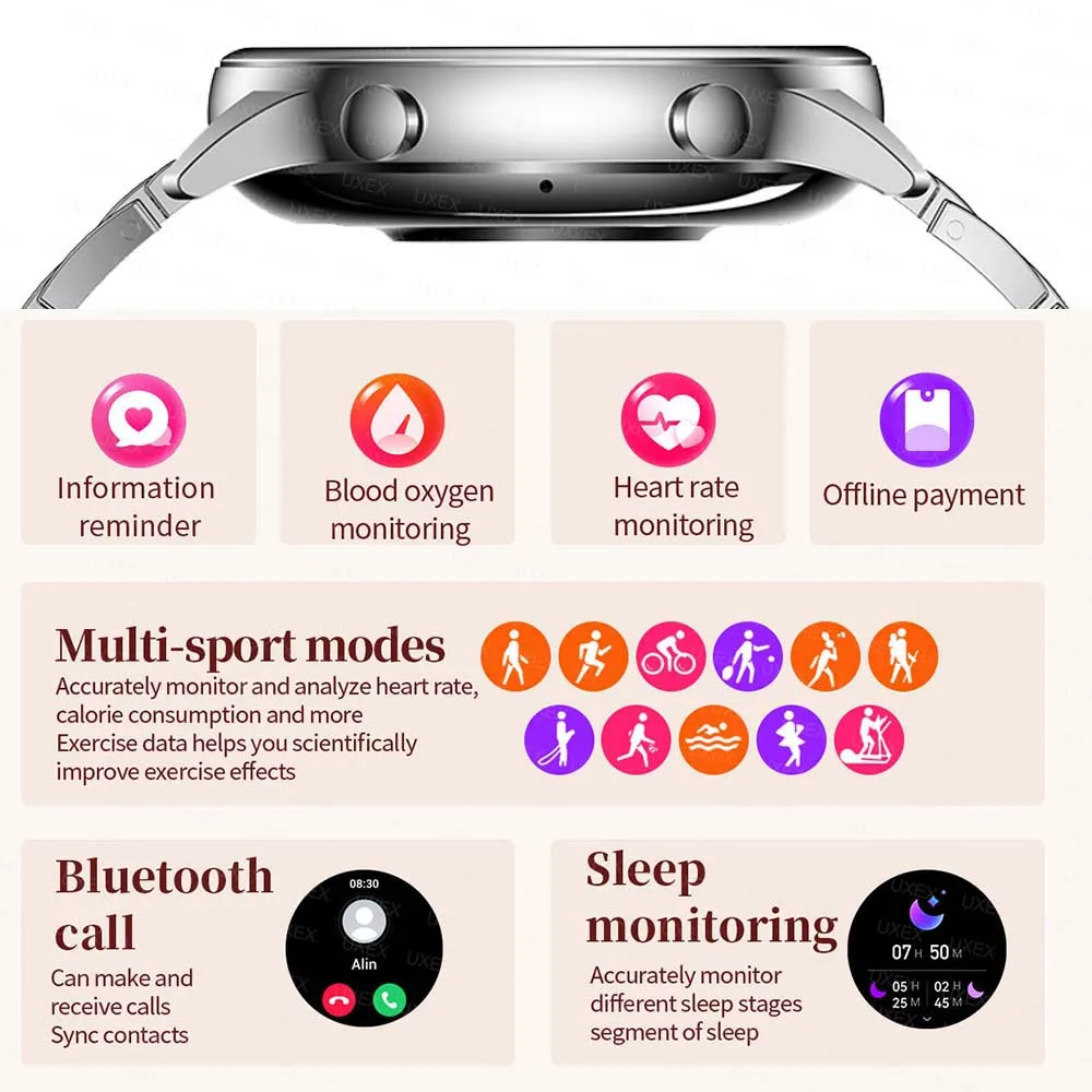 زائد موضة جديدة ساعة ذكية المرأة لتحديد المواقع المقتفي 1.27 "HD AMOLED معدل ضربات القلب مخصص الهاتفي مقاوم للماء بلوتوث دعوة Smartwatch سيدة