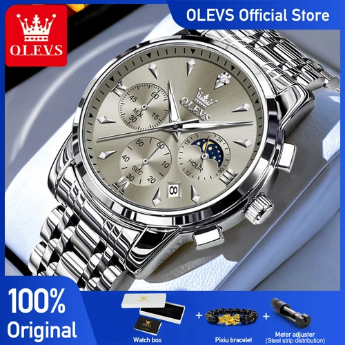 OLEVS 3639 reloj de cuarzo Original de la mejor marca, reloj cronógrafo multifuncional para hombres, reloj de fase lunar luminosa resistente al agua, nuevo