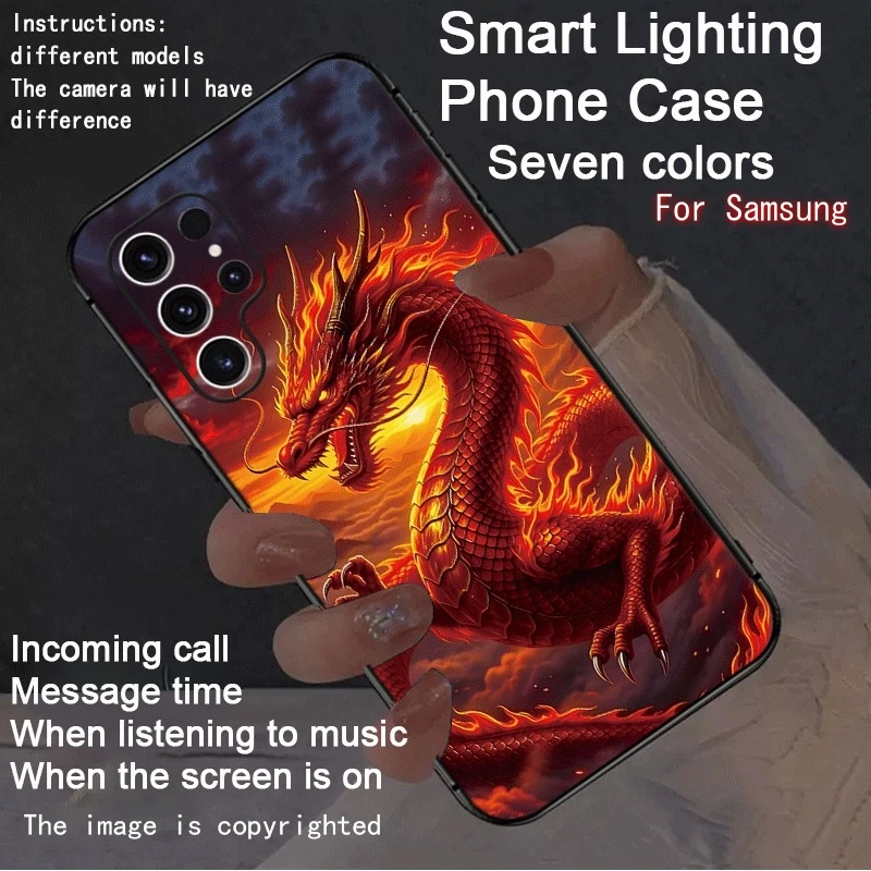 

Cool Flame Dragon Illuminated Light Up Case For Samsung S26 S25 S24 S23 FE S23 Ultra A17 A15 A16 M17 M56 5G Glass Fundas Glow