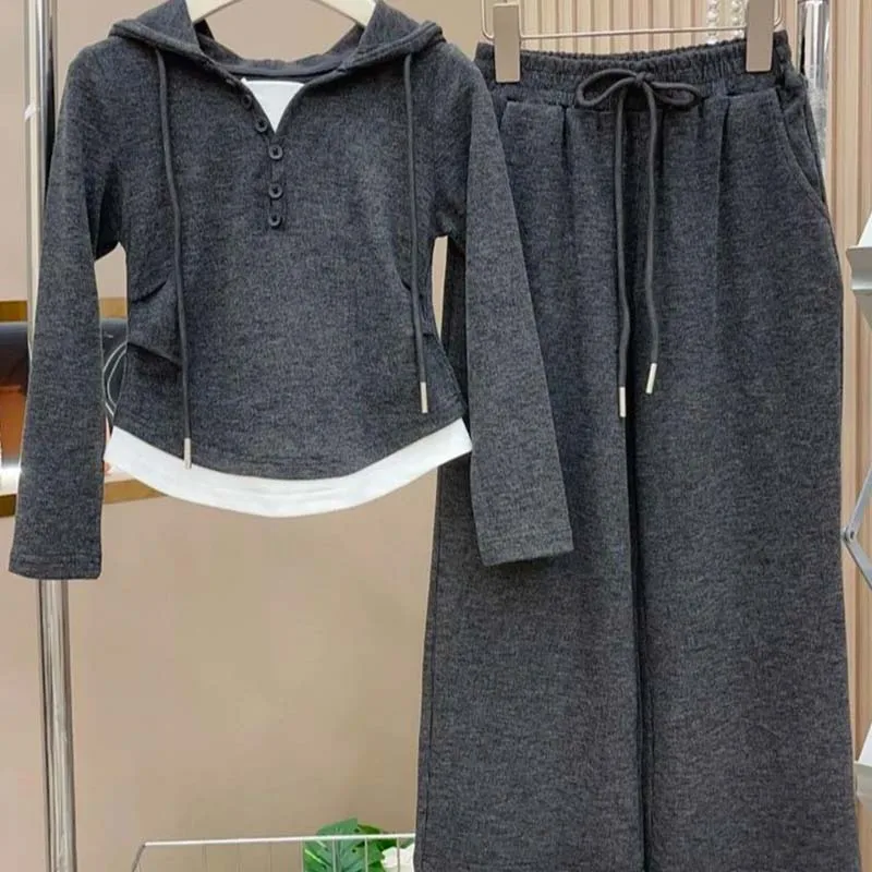 Korean Style Girls Casual Hooded Sweatshirt+Straight Pants 2 Piece Sets Spring and Autumn Pullover Tops Fashion Kids Clothes