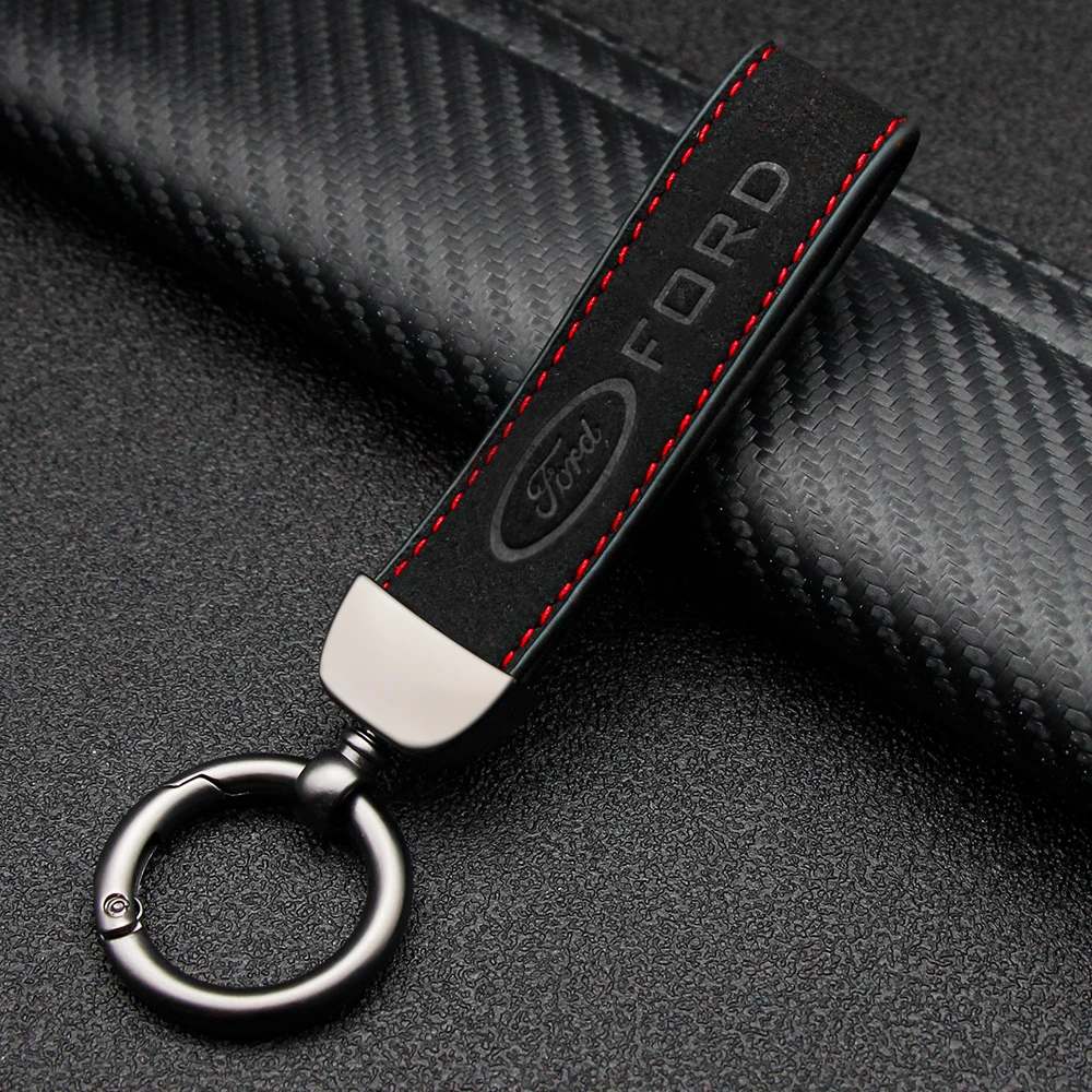 Suede Car Logo Keychain Zinc Alloy Key Ring Accessories For Ford Ranger S-Max Focus Galaxy Mondeo Transit Tourneo Custom Ranger