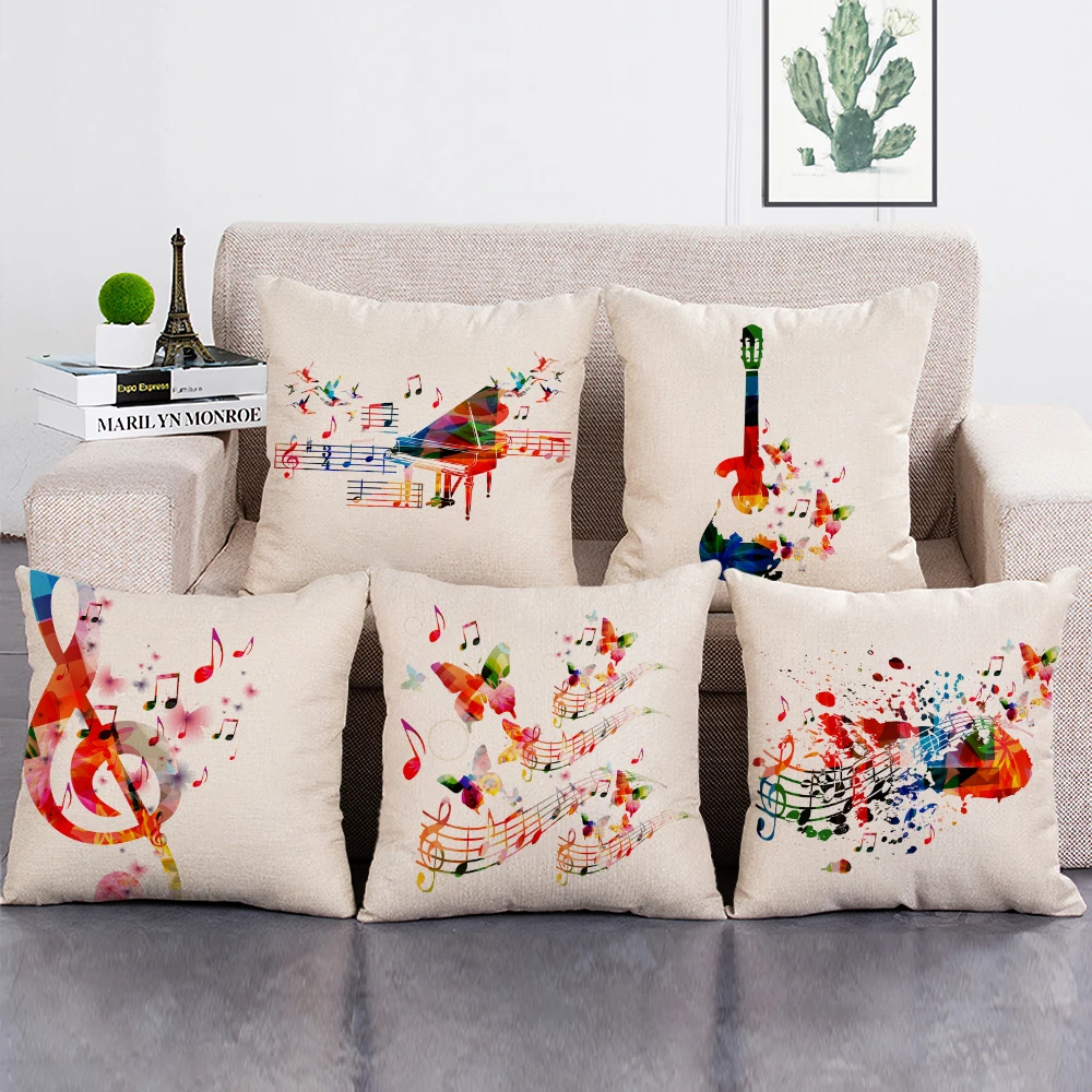 

Musical Notes Pattern Square Cushion Cover for Home Office Car Seat Hotel Decorative Sofa Instrument Throw Pillowcase