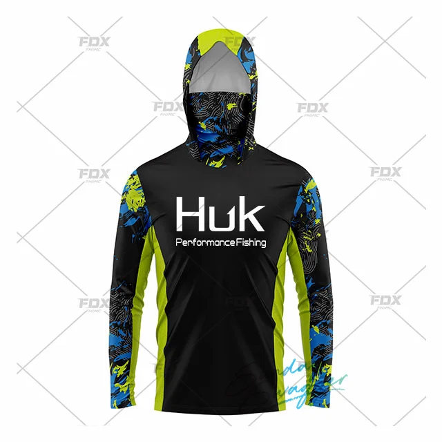 

HUK Fishing New Fishing Shirts Upf 50 Long Sleeve Hooded Face Cover Camisa Pesca Tops UV Protection Fishing Face Mask Clothes