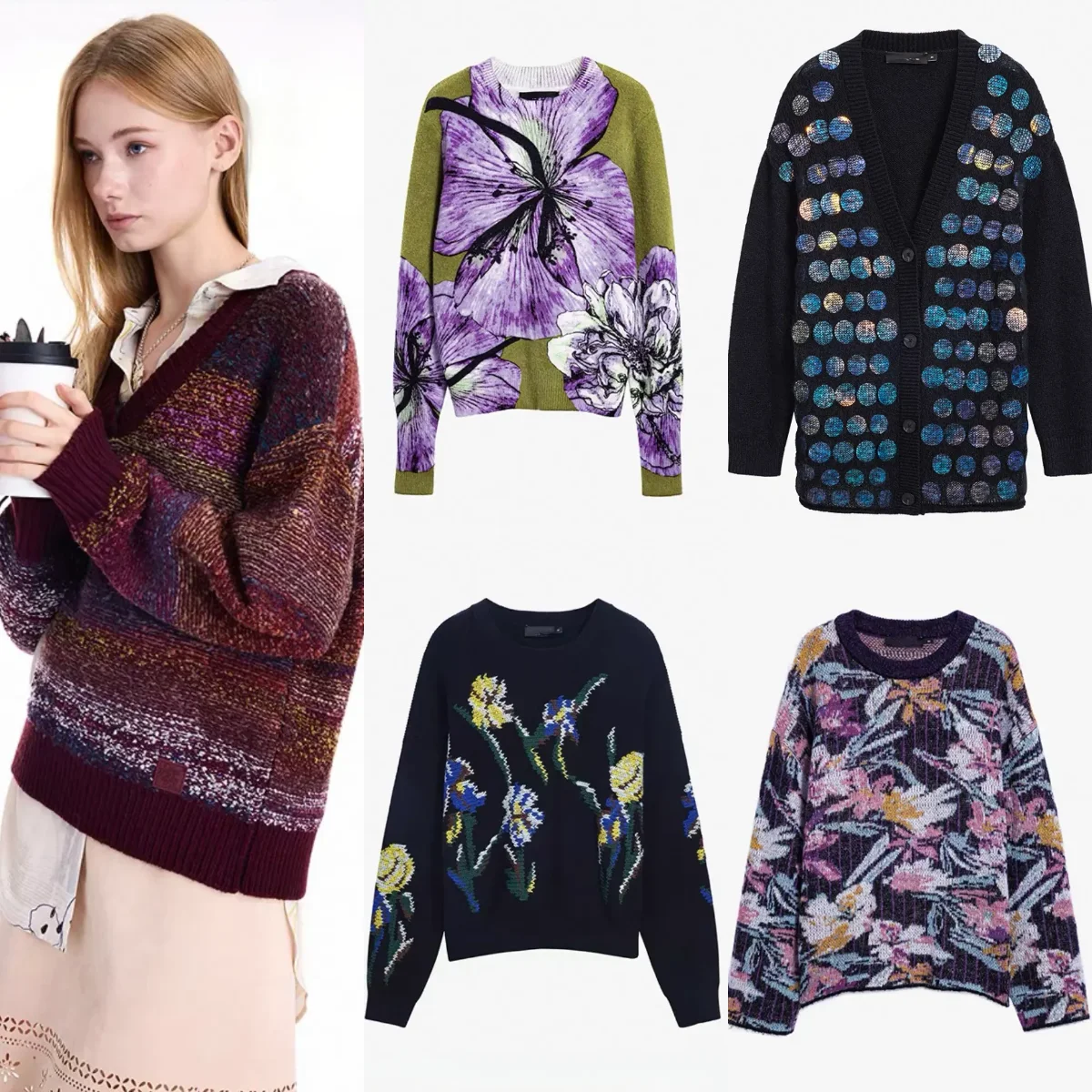 European and American Original Spanish Luxury Brand New Knitted Sweater Women's Heavy Industry Embroidery Printed Bohemian Style