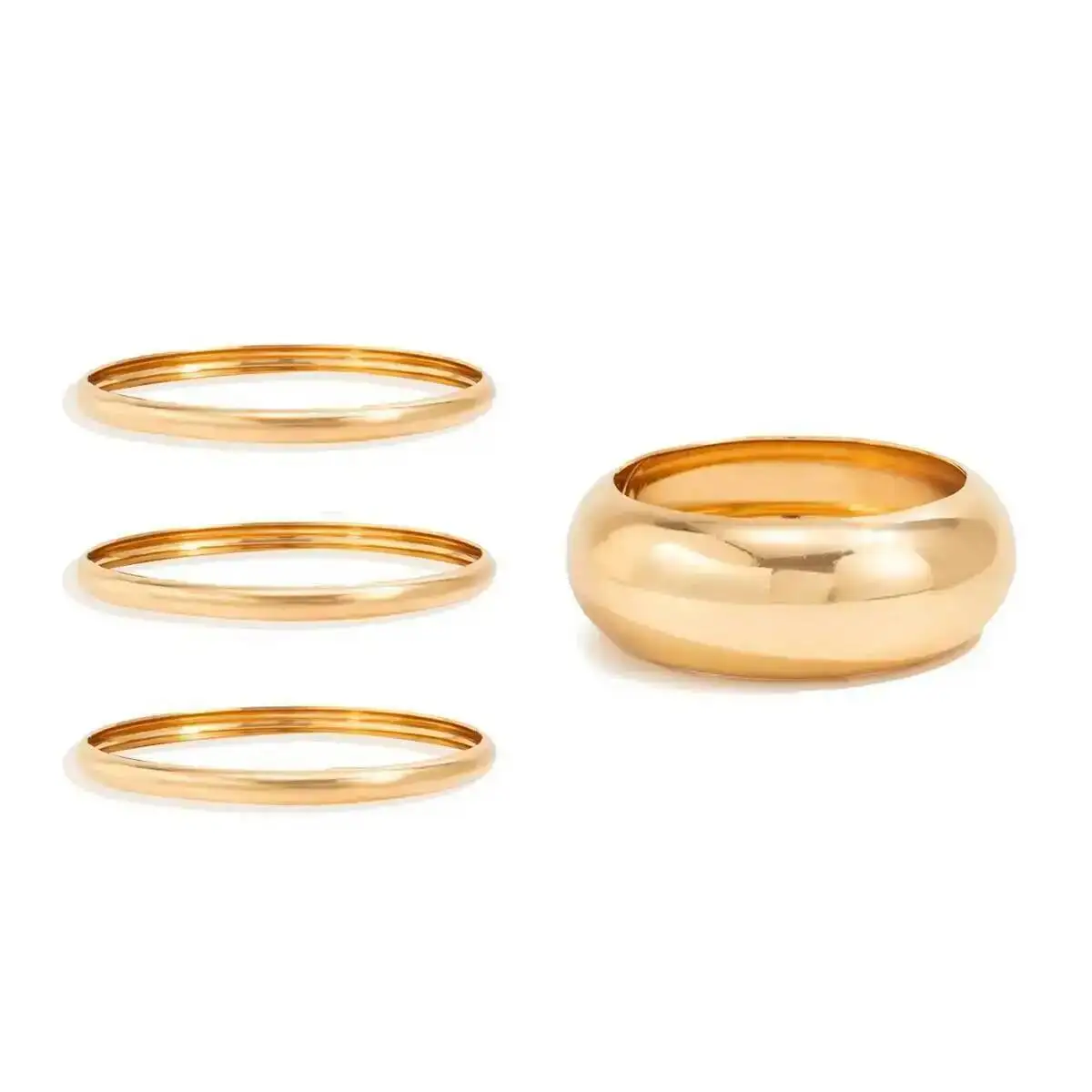 KunJoe 4 Pcs/Set Punk Stackable Round Bangle Gold Color Wide Bracelets for Women Smooth Surface Metal Bangle Fashion Jewelry New