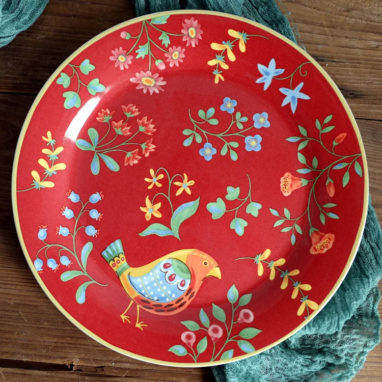 

Креативная американская керамическая тарелка для завтрака с рисунком Happy Bird, подглазурная роспись, круглая, винтажная, для взрослых