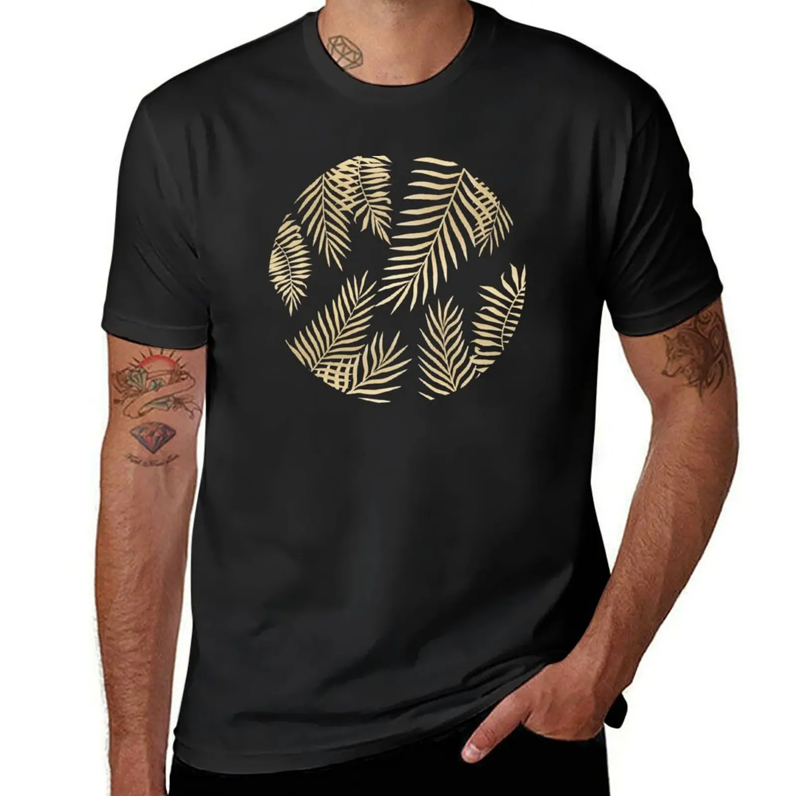 

Gold palm leaves T-Shirt plus sizes vintage clothes heavyweight t shirts for men