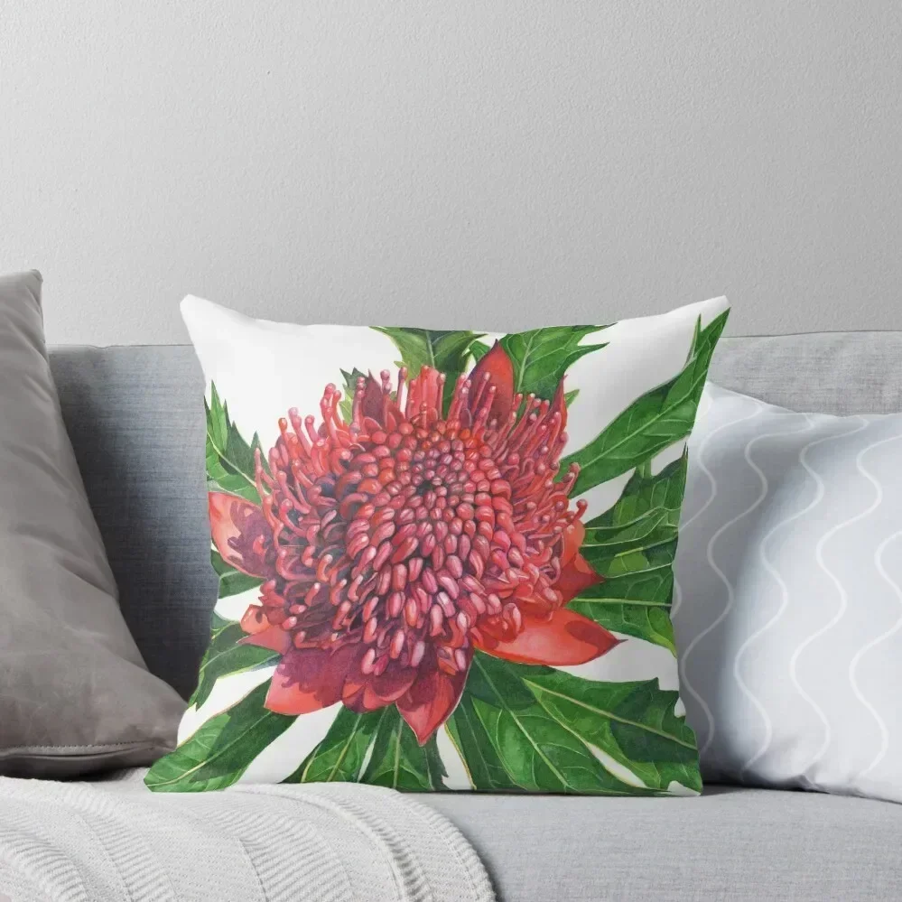 

Waratah Throw Pillow Embroidered Cushion Cover Pillows Aesthetic pillowcases for sofa cushions Christmas Pillow pillow