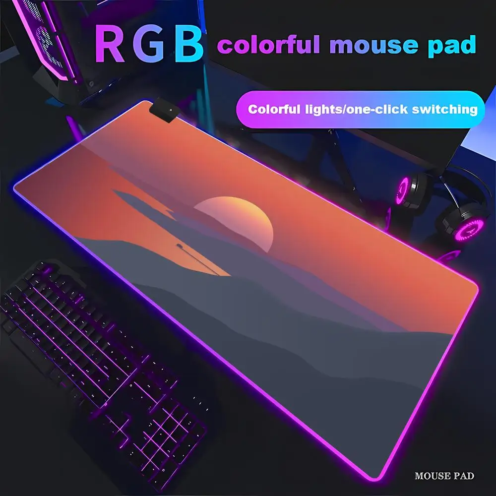 

Abstract Sunset Landscape Mouse Pad Animation Games Beautiful RGB Gaming HD Gamer Large LED XXL PC Computer pad Non-slip Decor