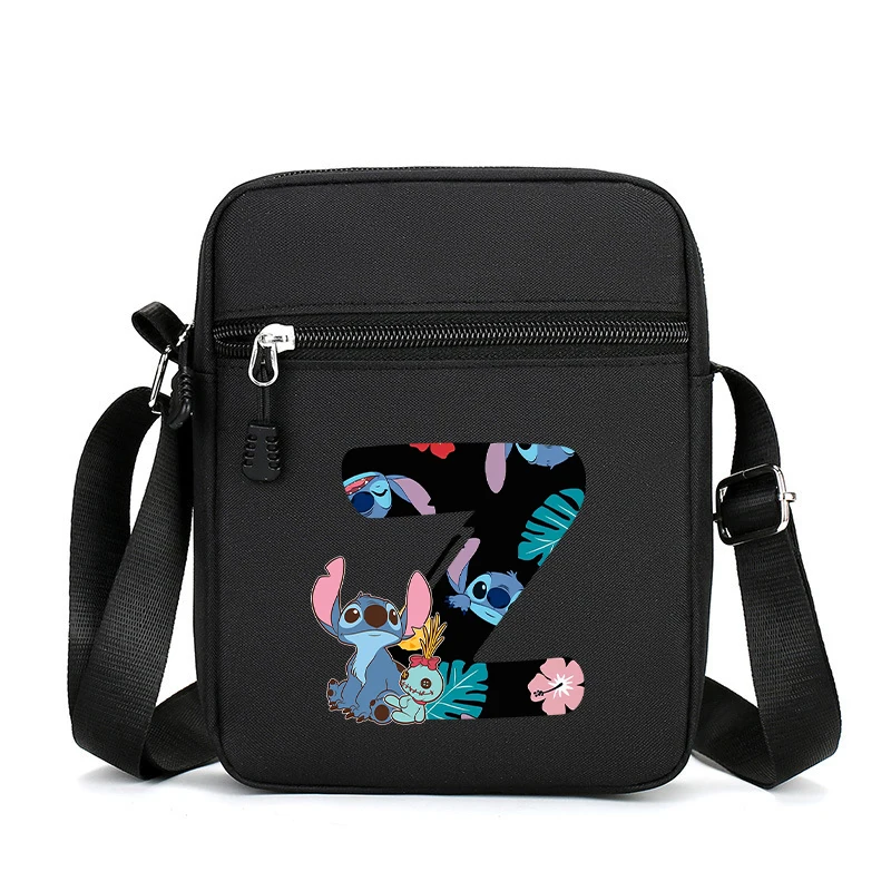 만화 스티치 메신저 백 A-Z 알파벳 소녀 옥스포드 천 야외 스포츠 휴대폰 가방 소년 핸드백 애니메이션 귀여운 숄더백