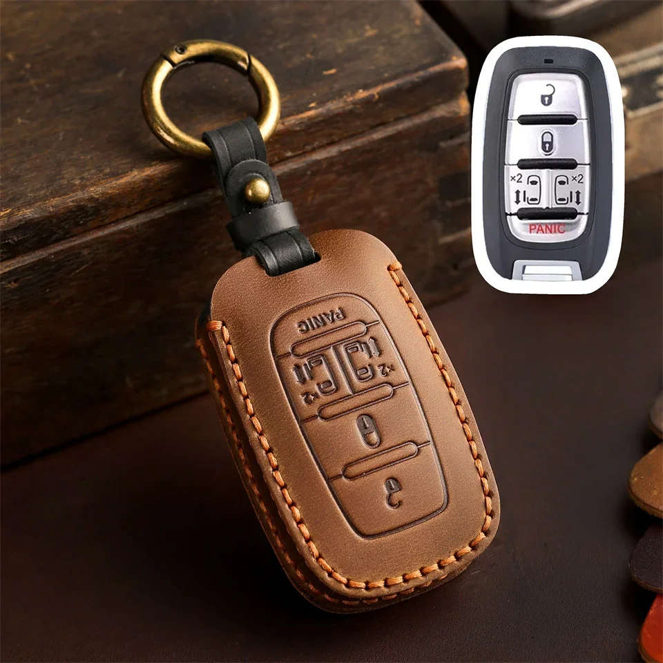 

1pc New Handmade Leather Car Remote Key Cover Case Bag Fob Shell Protection For Chrysler PACIFICA Mini Van 2017 2018 2019