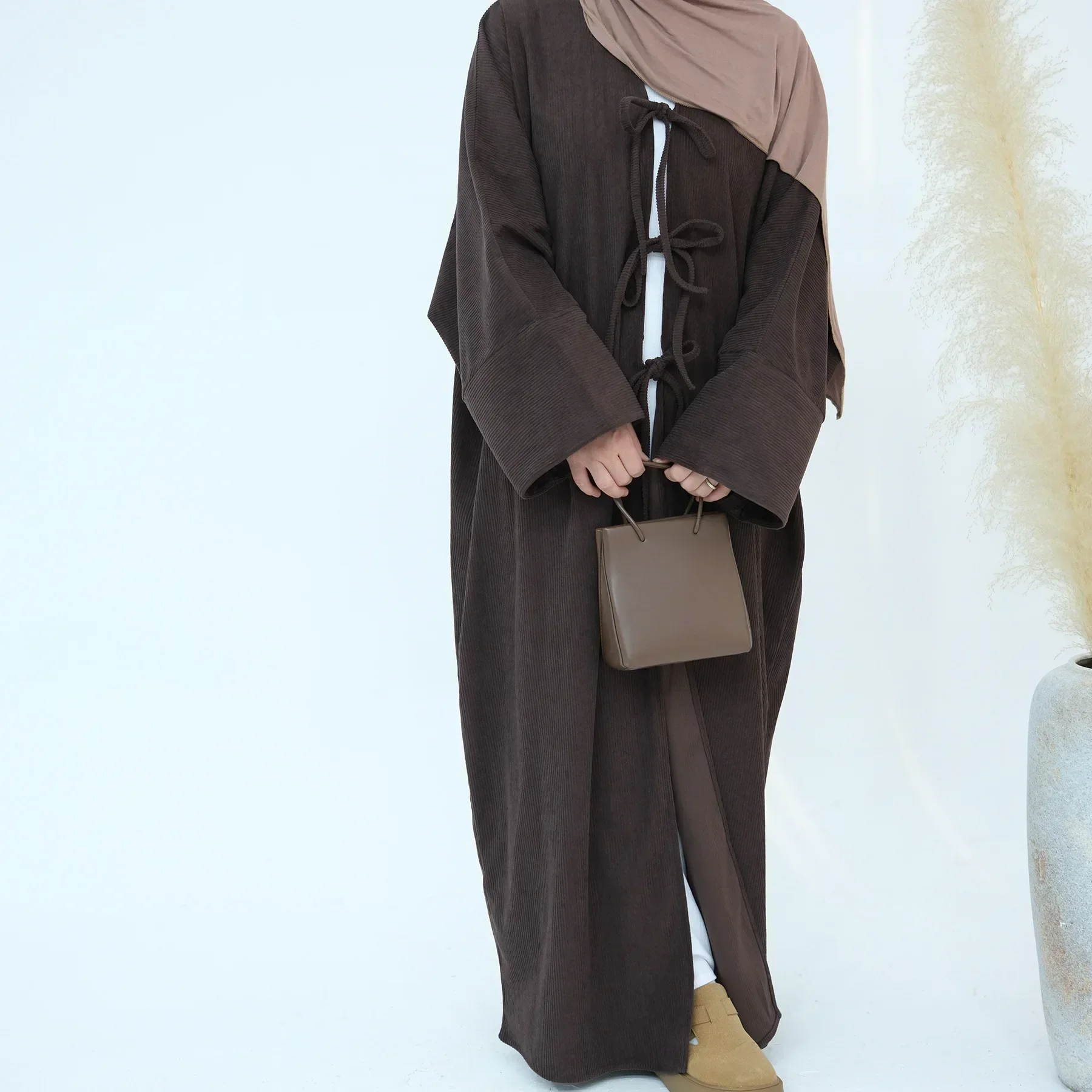 Muslim Woman Corduroy Abaya Winter Kimono Luxury Dubai Party Dress Plain Open Abayas for Islamic Clothes Ramadan Eid Kaftan Coat