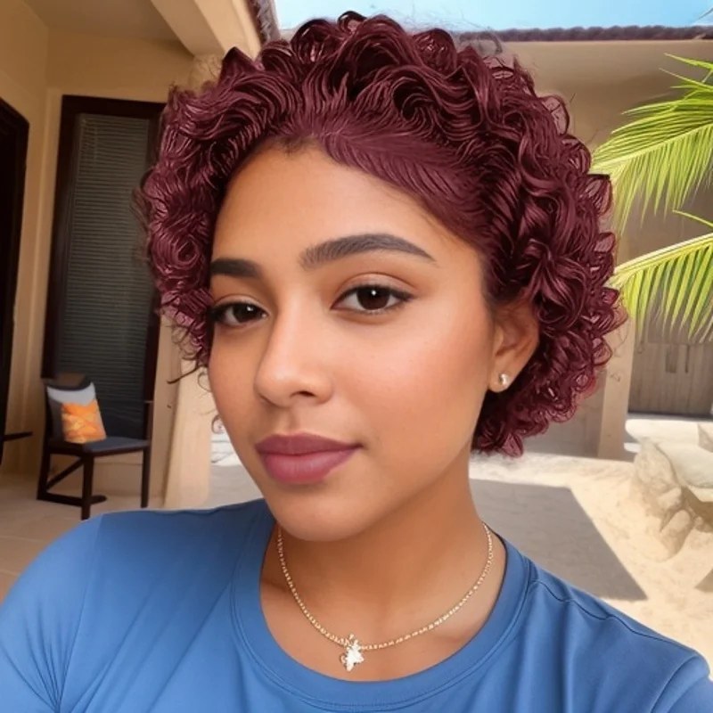 짧은 곱슬 가발 픽시컷 레이스 프론트 가발 6인치 인모 플러킹 13X1 레이스