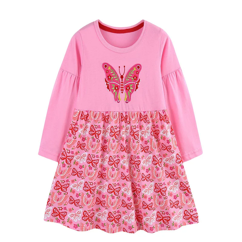 

Butterfly Long Sleeve Princess Girls Dresses Party Cotton Autumn Spring Fashion Children's Clothes Party Frocks
