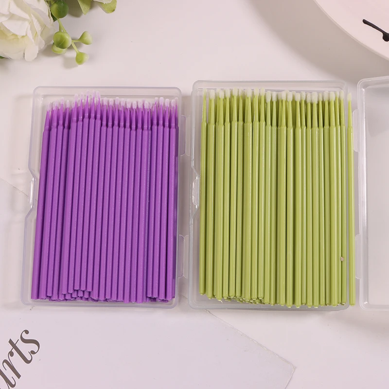 100 ชิ้น Micro Eyelash Grafting Applicator แปรงสําหรับขนตา, Micro Cotton Swabs ริมฝีปากมาสคาร่าสีชมพู Microbrush