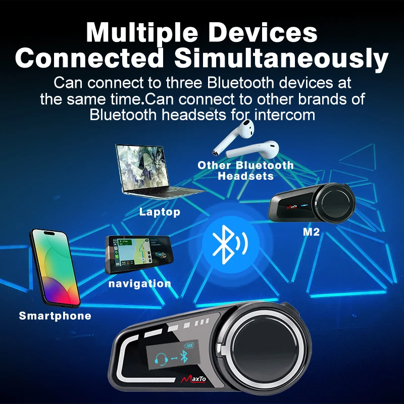 Maxto M2C Motorhelm Bluetooth Meerpersoons Intercom 6-Persoon Intercom Afstand 1000M Geen Merkbeperking LCD