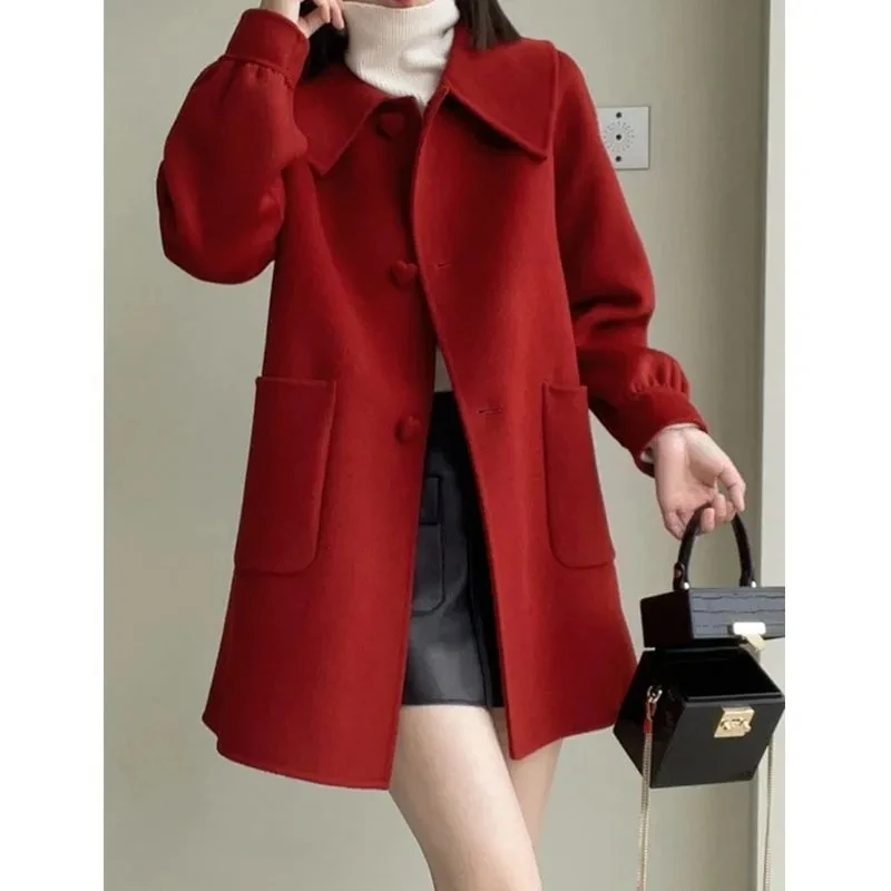 2024 New Korean woolen coat women thickened medium length woolen coat  womens autumn winter haute couture for womens jacket tops