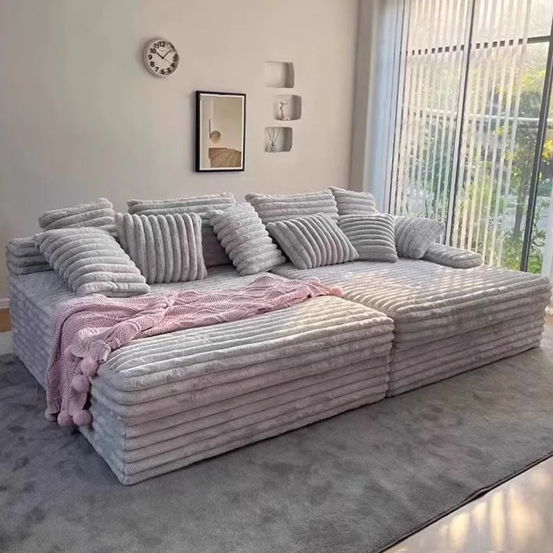 Vacuum compression Shar Pei dog sofa Italian, minimalist lazy sofa thick strip cloud velvet villa large sofa bed