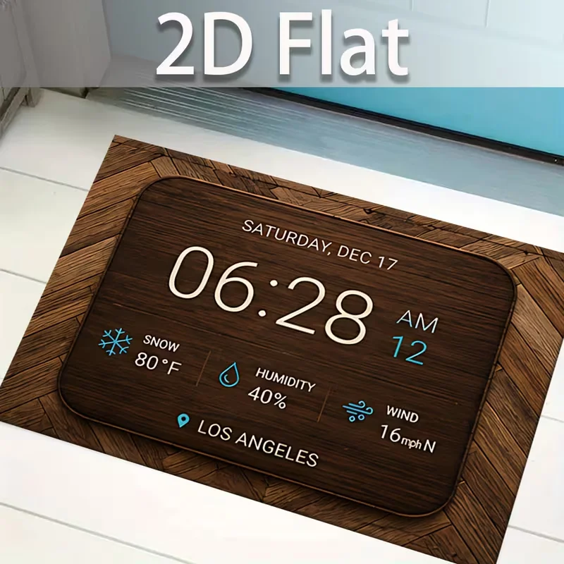 2D Digital Clock Weather Print Carpet Household Non-Slip Doormat Entrance Hallway Back Door Courtyard Balcony Universal Carpet