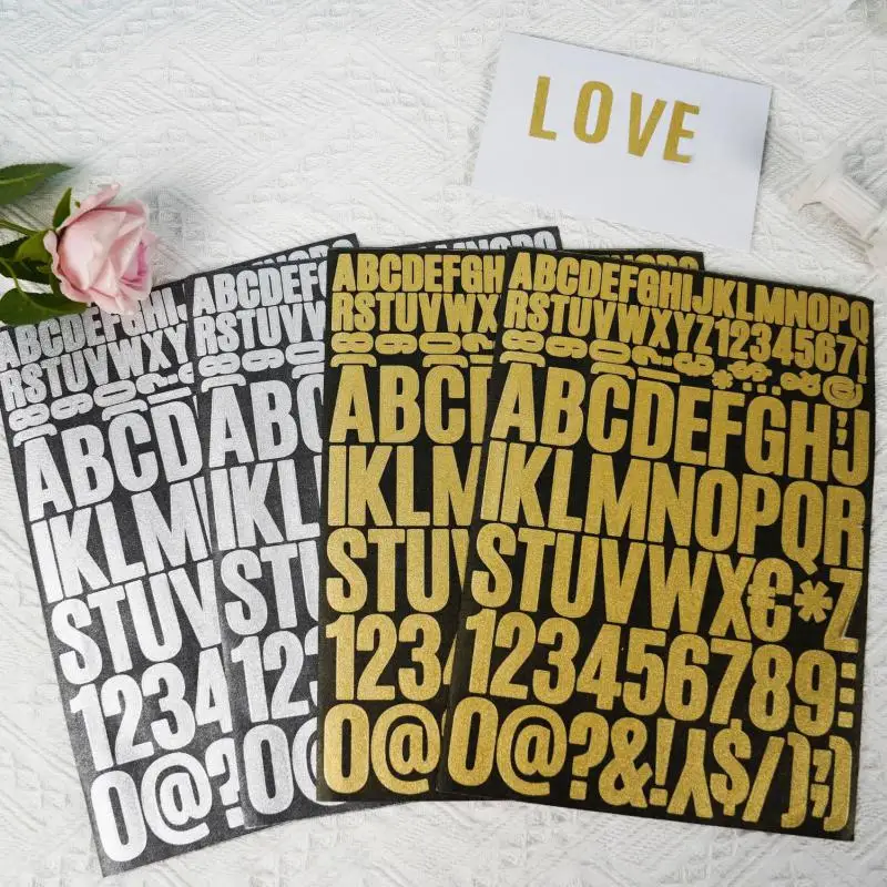 1 Sheet Gold & Silver Alphabet Stickers Adhesive Glitter Letter Number Sticker For Mailbox Poster Bulletin Board Signs Address