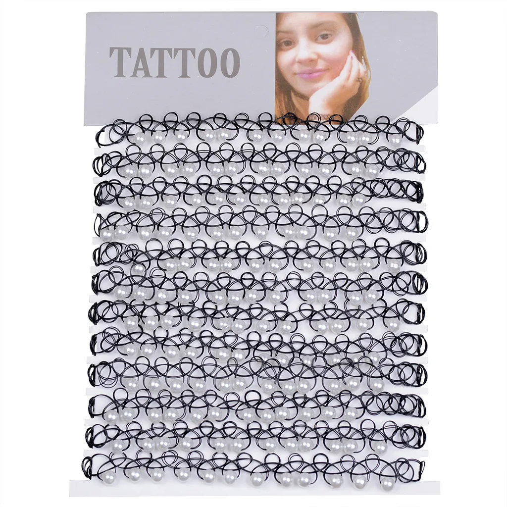 12pcs/lot Hot Sell Vintage Hippy Stretch Tattoo Choker Necklace Elastic Chocker Necklace Fishing Line Tattoo Colorful Necklace