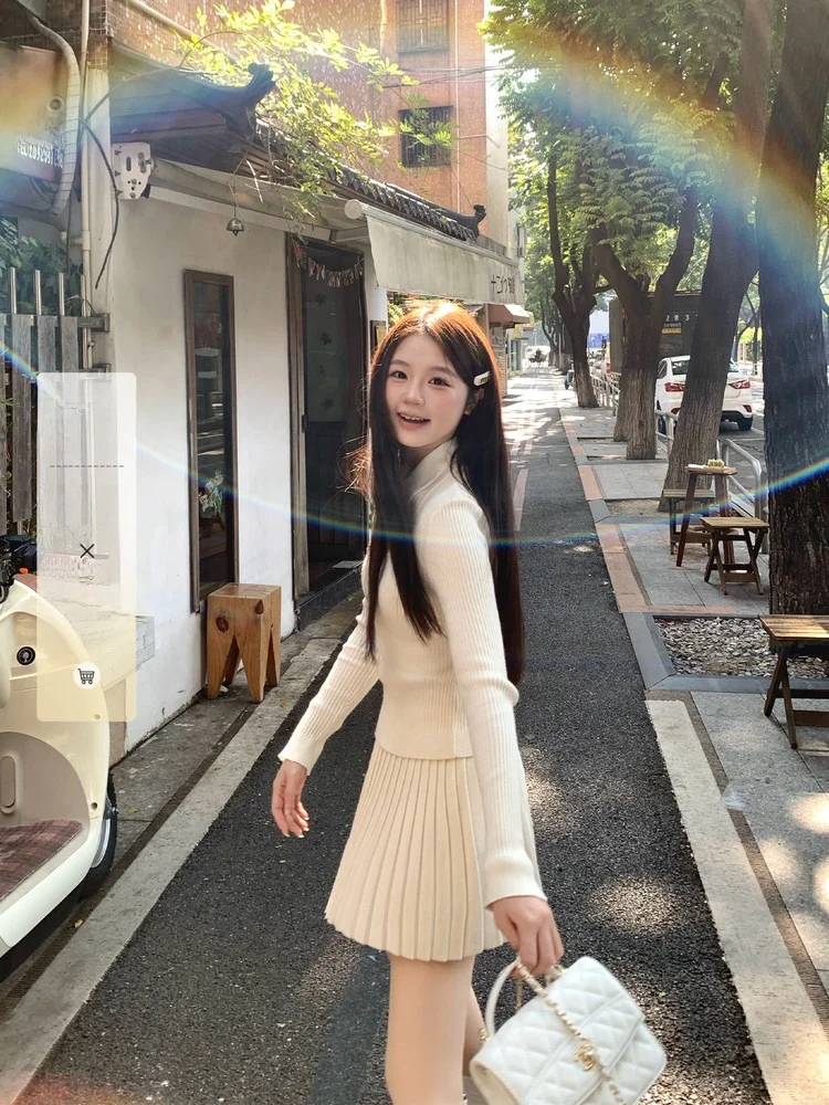 

Women's Winter Design Sense Patchwork Skirt Set Midi Dress Regular Sleeve Long Sleeve Polyester Nylon Blend mid Stretch
