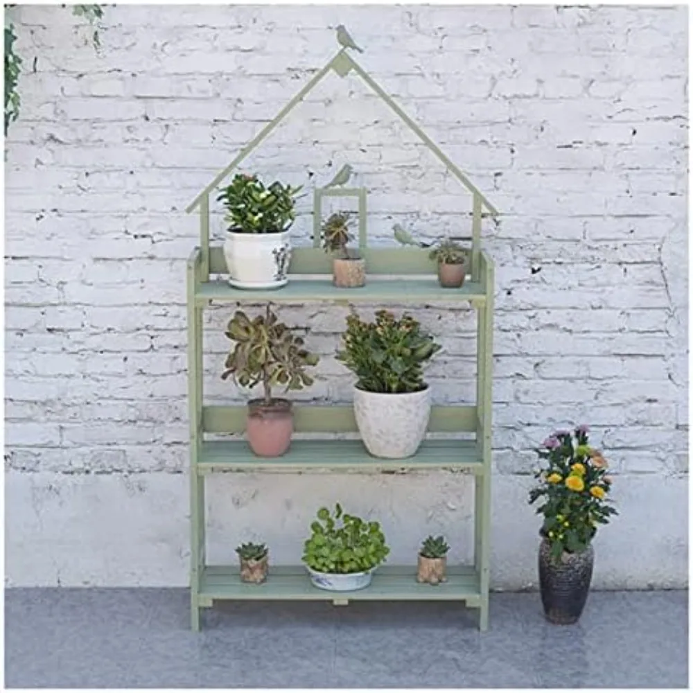 

3-Tier Step Plant Shelves, Garden Potting Bench Table, Outdoor Garden Patio Storage Cabinet, Workstation Shed with Tabletop