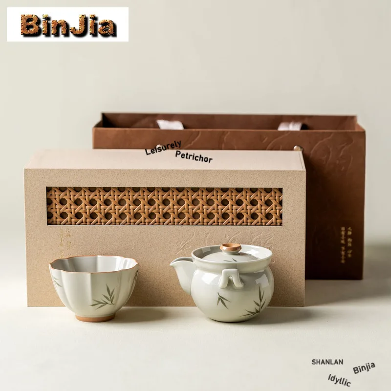 

Hand-painted Bamboo Leaf Tea Set Complete Set Boutique Tea Ceremony Set Teapot And Tea Cup Set Chinese Tea Set Supplies Gift