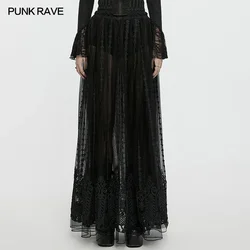 PUNK RAVE Women's Gothic Dark Color 3D Floral Mesh Embroidered Skirt Nobility Mystery Draped Fluffy Long Skirts Women
