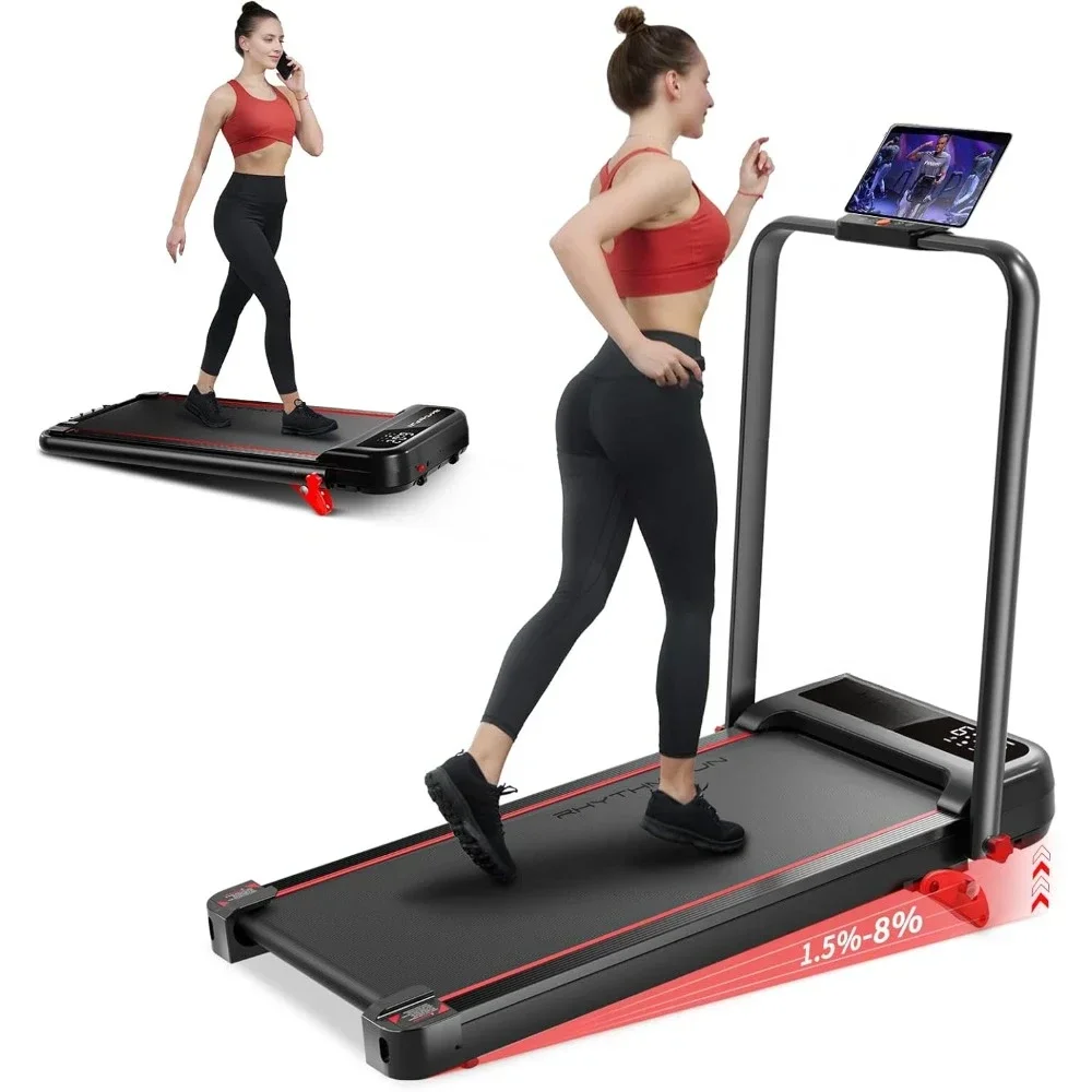 Incline Foldable Treadmill, Walking Pad with Handle Bar 3 Level Incline, 300 Lbs Portable Treadmill for Home Office