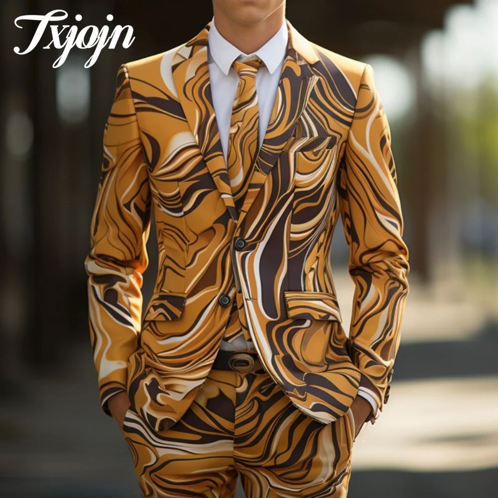 Completo da uomo casual stampato in 3D Set 2 pezzi 2025 Abito con risvolto dentellato popolare Indossare abito classico monopetto da prestazione 자켓킹