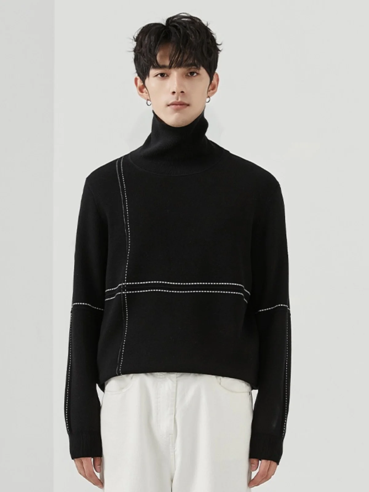 

Warm High Collar Loose Men's Knitted Sweater Youthful Vitali Sle Autumn Long Sve Turtlene Faionable Korean Version