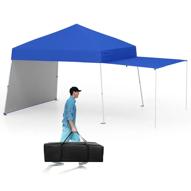

14 x 9.2 Feet Pop up Canopy Tent with 2 Convertible Sidewalls to Awning and Stakes-Blue