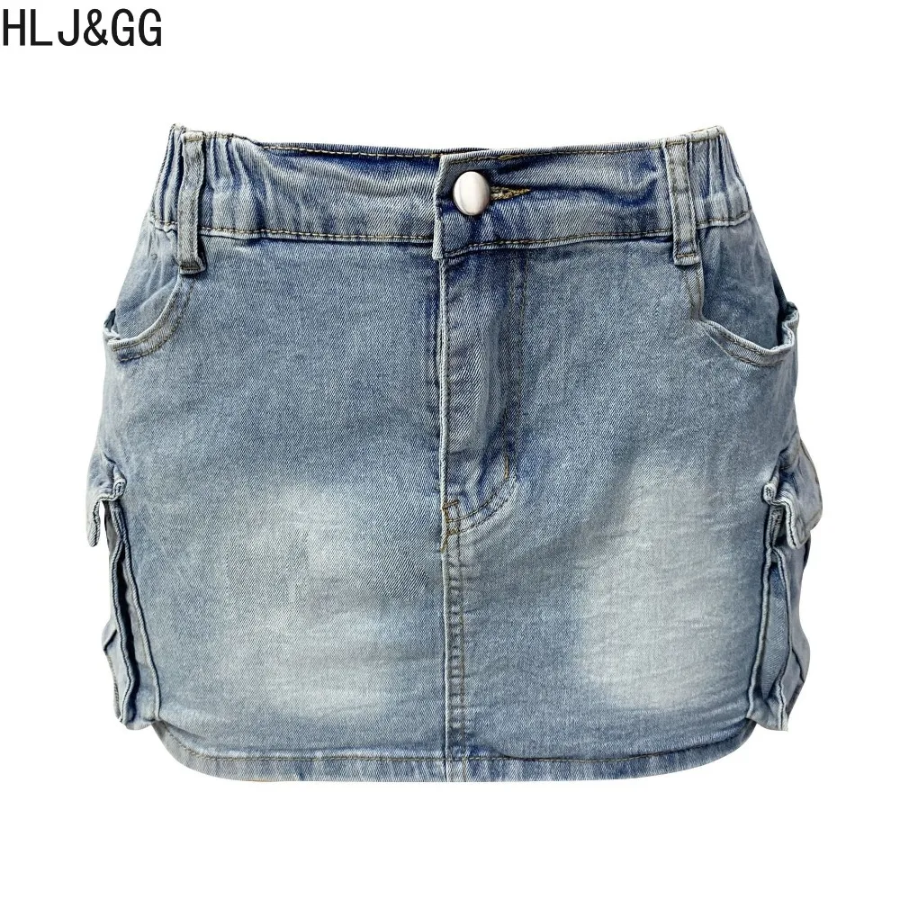 HLJ&GG Summer New Y2K Letter Printing Vest Two Piece Sets Women Sleeveless Backless Slim Crop Top And Denim Mini Skirts Outfits