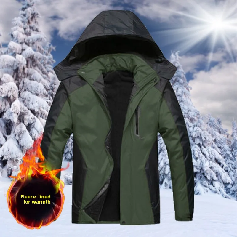 

Thiened Cotton Workwear Jaet for Men Winter Warm Windproof Waterproof Fce Lined Outdoor Large Size Trench Coat