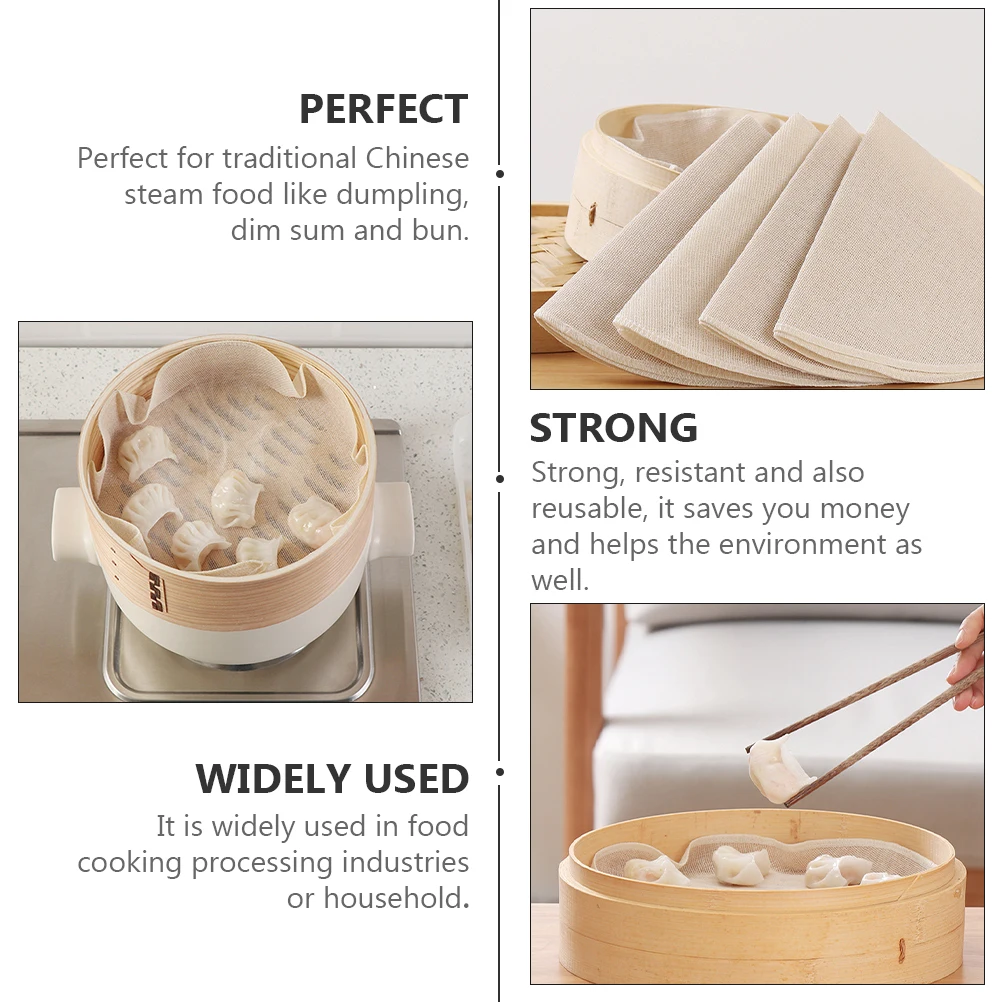 

12pcs Steamer Cloth Cotton Gauze Beige Pot Kitchen Mats Reusable Cooking Traditional Steam Dumpling Dim Sum Bun