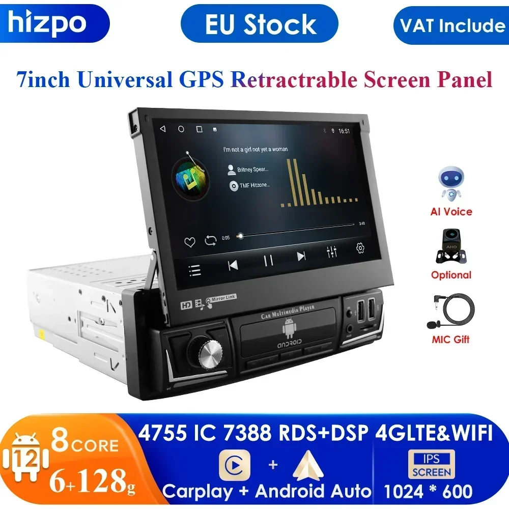 6+128G 4G Universal 1Din Car Multimedia Player 7inch Touch Screen Autoradio Stereo Video GPS WiFi Auto Radio Android Video Audio